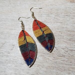 Bohemian multicolor feather leaf earrings